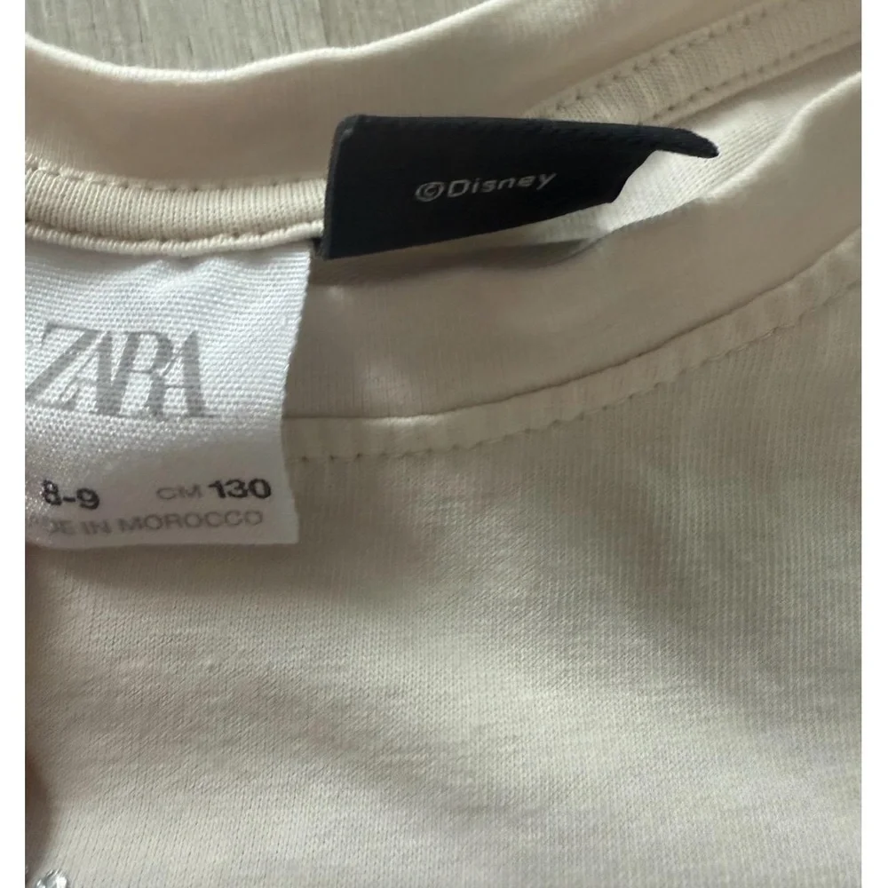 Zara T Shirt Girls 8-9 Off White Disney Minnie Mouse Embroidered Sparkle Tee